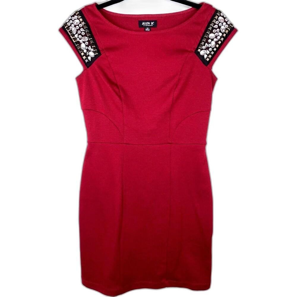 Allen B Schwartz Burgundy Red Gemstone Jewel Bedazzled Shoulder Party Dress XS